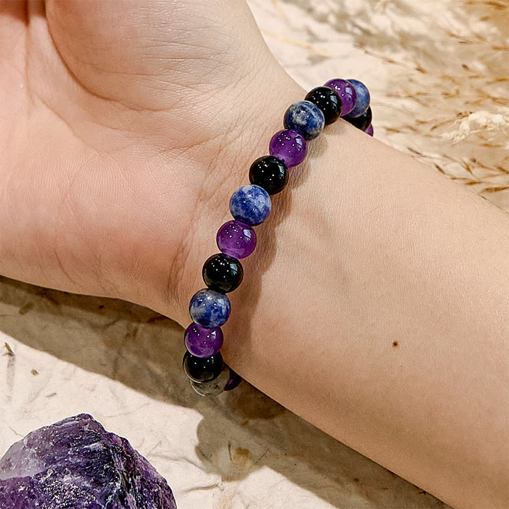 Bracelet Olivenorma Dark Style en améthyste, obsidienne et sodalite