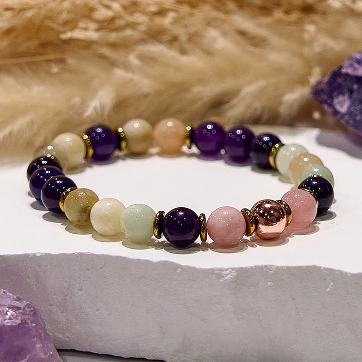 Bracelet de guérison pour le sommeil en améthyste et amazonite naturelle Olivenorma