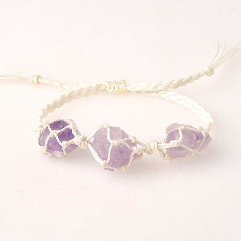 Bracelet tressé en cristal avec trois pierres brutes Olivenorma
