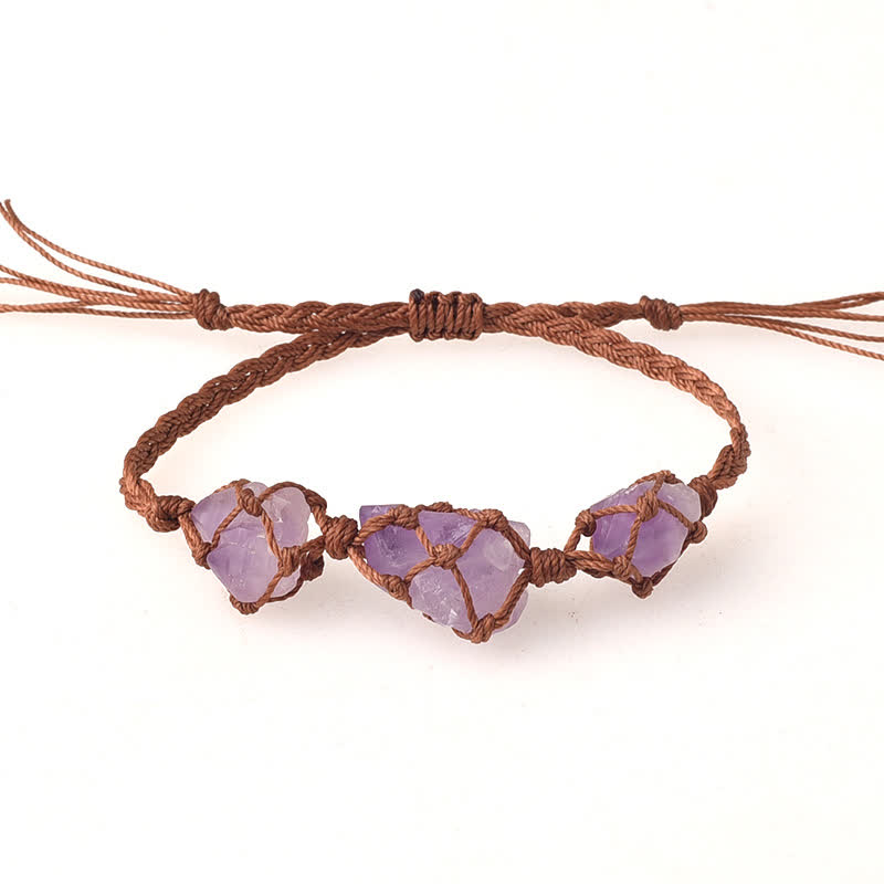 Bracelet tressé en cristal avec trois pierres brutes Olivenorma