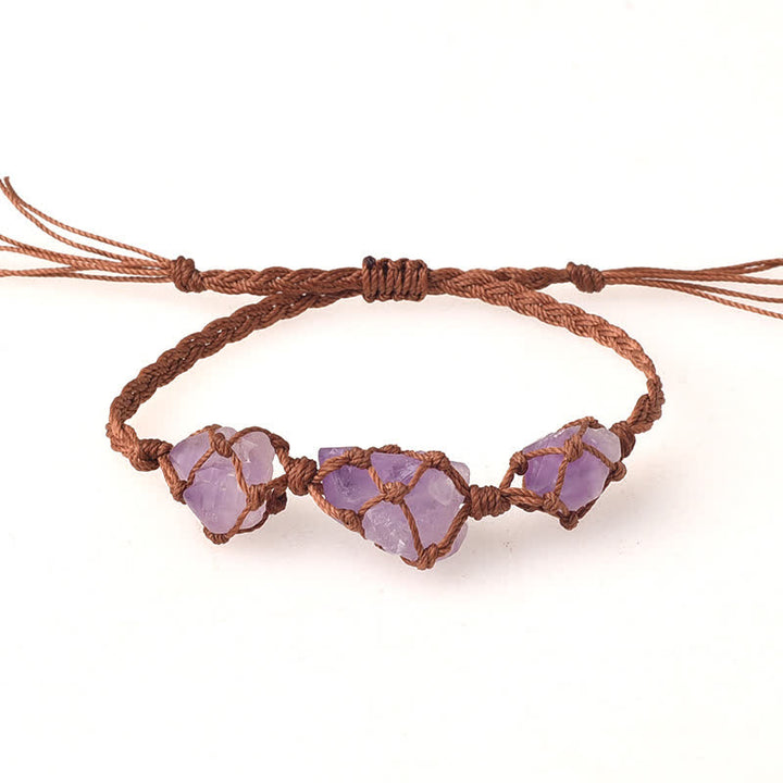 Bracelet tressé en cristal avec trois pierres brutes Olivenorma
