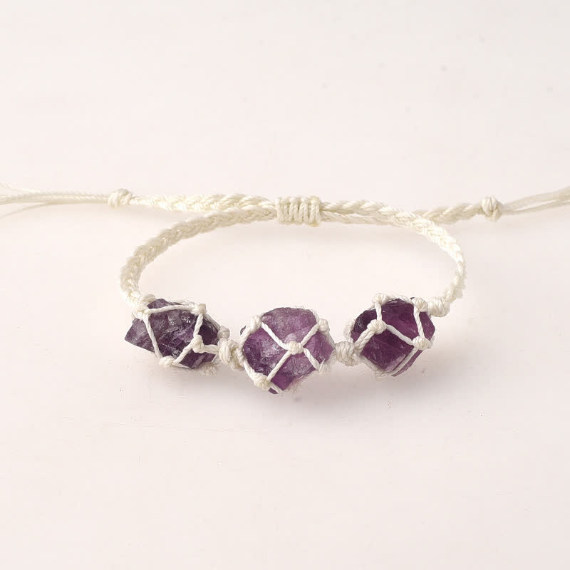 Bracelet tressé en cristal avec trois pierres brutes Olivenorma
