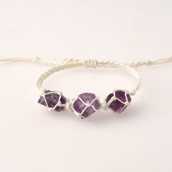 Bracelet tressé en cristal avec trois pierres brutes Olivenorma