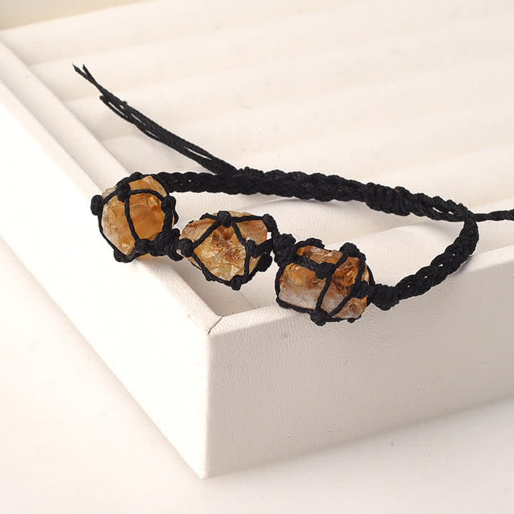 Bracelet tressé en cristal avec trois pierres brutes Olivenorma