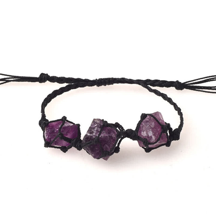 Bracelet tressé en cristal avec trois pierres brutes Olivenorma