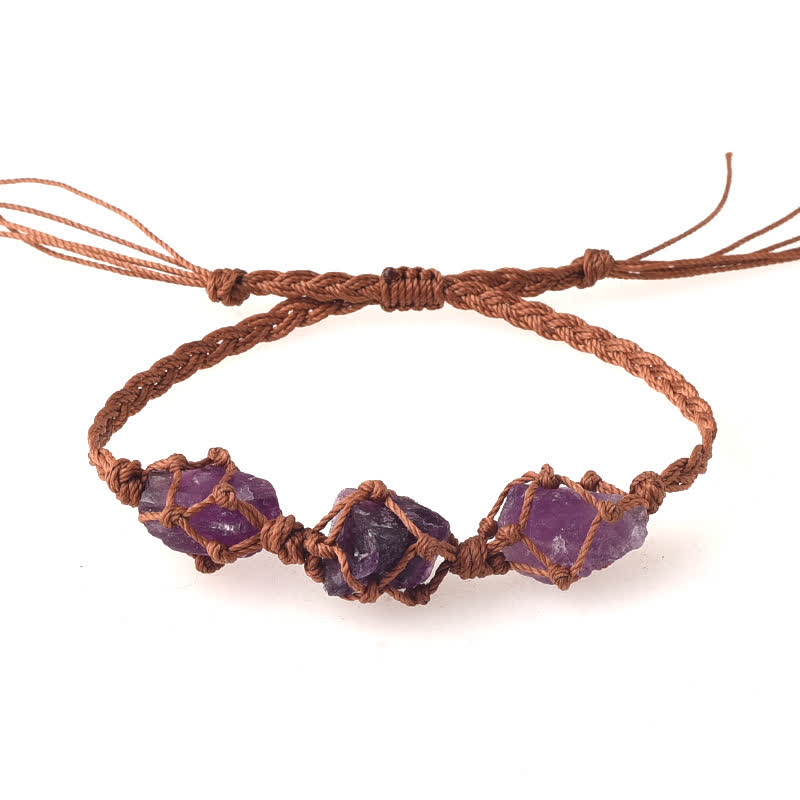 Bracelet tressé en cristal avec trois pierres brutes Olivenorma