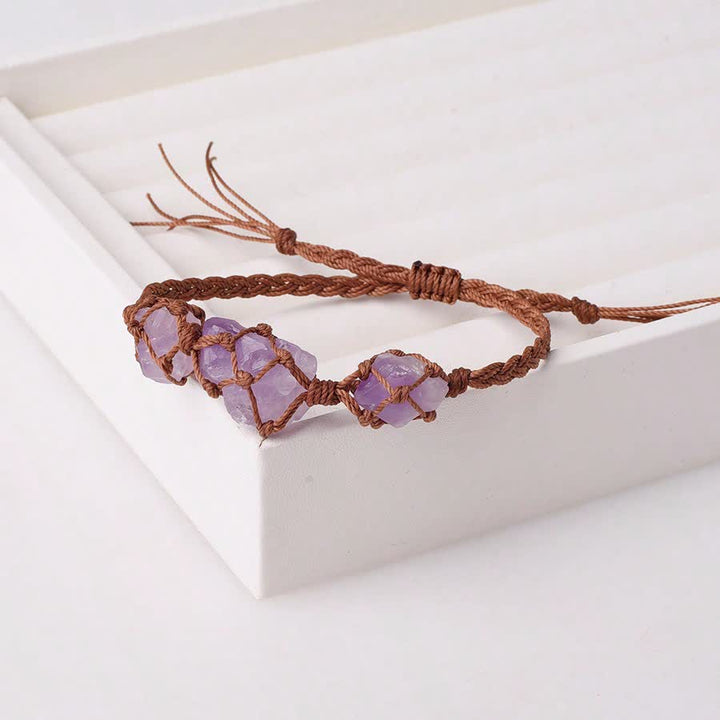 Bracelet tressé en cristal avec trois pierres brutes Olivenorma