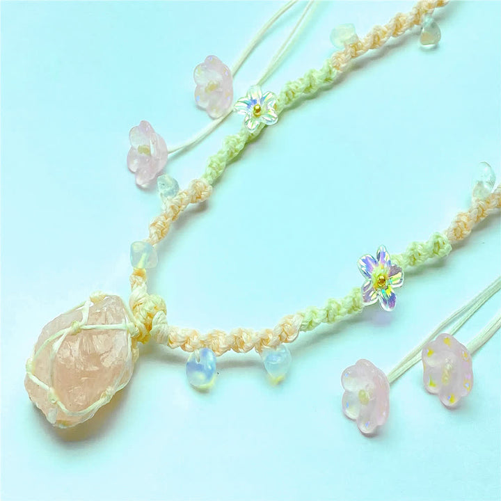 Collier tressé en cristal de quartz rose et opalite Olivenorma