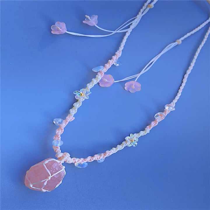 Collier tressé en cristal de quartz rose et opalite Olivenorma