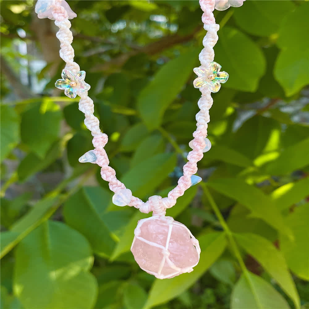 Collier tressé en cristal de quartz rose et opalite Olivenorma