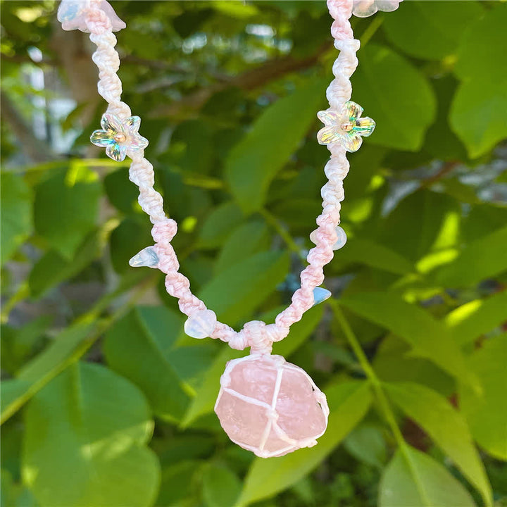 Collier tressé en cristal de quartz rose et opalite Olivenorma