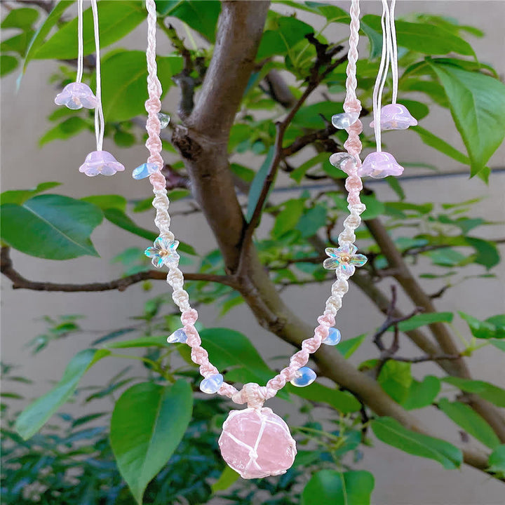 Collier tressé en cristal de quartz rose et opalite Olivenorma