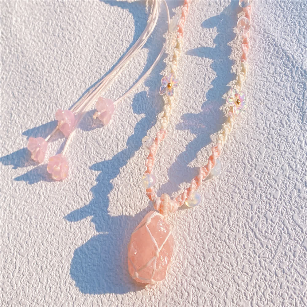 Collier tressé en cristal de quartz rose et opalite Olivenorma