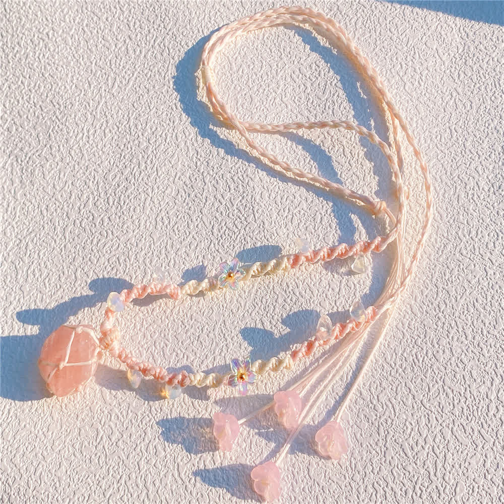 Collier tressé en cristal de quartz rose et opalite Olivenorma