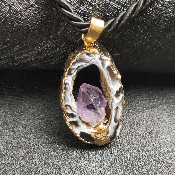 Collier avec pendentif en cristal d'agate blanche et améthyste Olivenorma