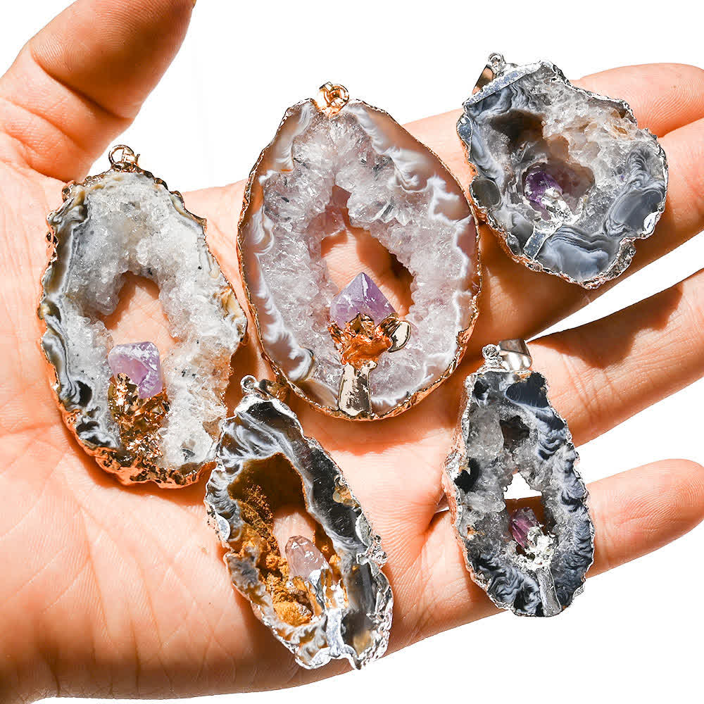 Collier avec pendentif en cristal d'agate blanche et améthyste Olivenorma