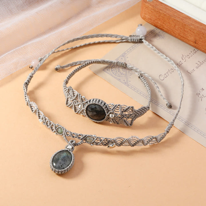Collier et bracelet tressé en cristal de labradorite naturelle Olivenorma