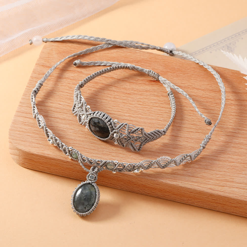 Collier et bracelet tressé en cristal de labradorite naturelle Olivenorma