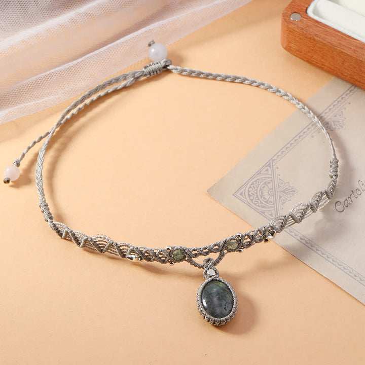 Collier et bracelet tressé en cristal de labradorite naturelle Olivenorma