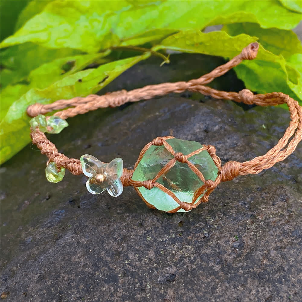 Collier et bracelet tressé en cristal de fluorite verte Olivenorma
