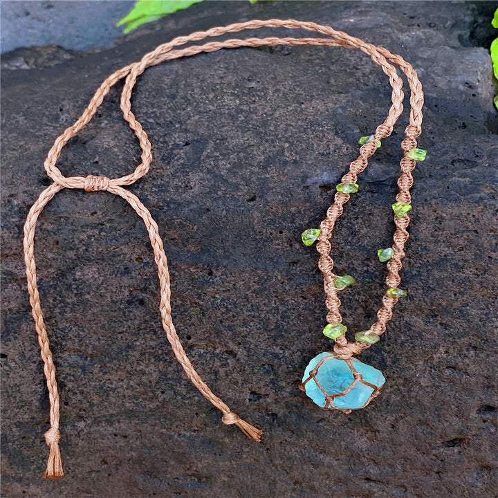 Collier et bracelet tressé en cristal de fluorite verte Olivenorma