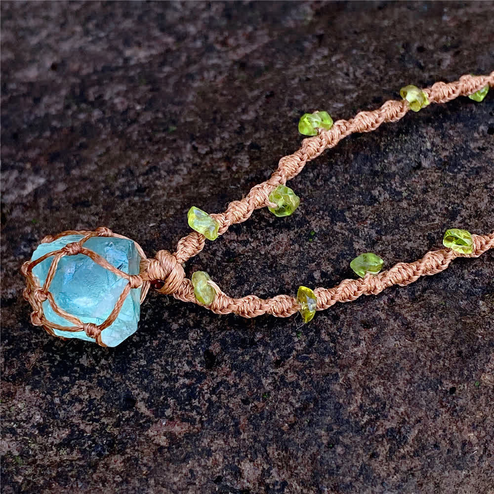 Collier et bracelet tressé en cristal de fluorite verte Olivenorma