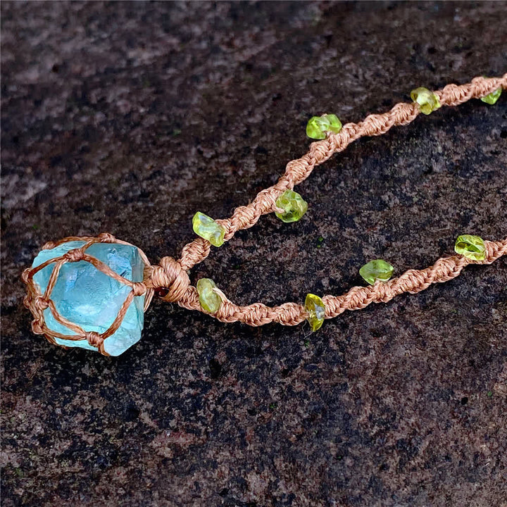 Collier et bracelet tressé en cristal de fluorite verte Olivenorma