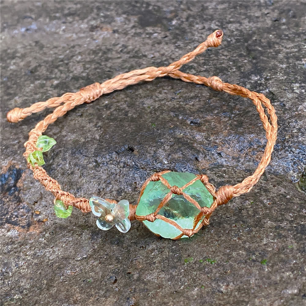 Collier et bracelet tressé en cristal de fluorite verte Olivenorma