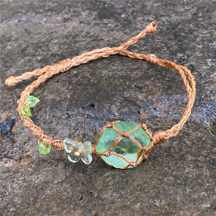 Collier et bracelet tressé en cristal de fluorite verte Olivenorma