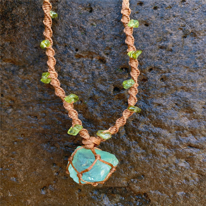 Collier et bracelet tressé en cristal de fluorite verte Olivenorma