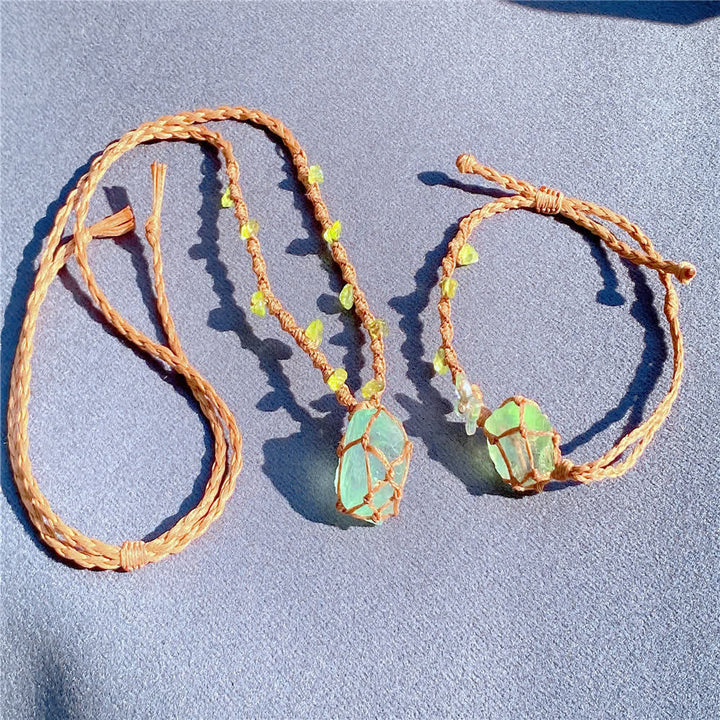 Collier et bracelet tressé en cristal de fluorite verte Olivenorma