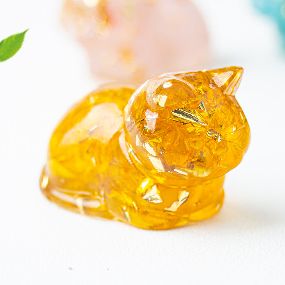 Décoration en pierre précieuse en résine de cristal naturel pour chat Olivenorma