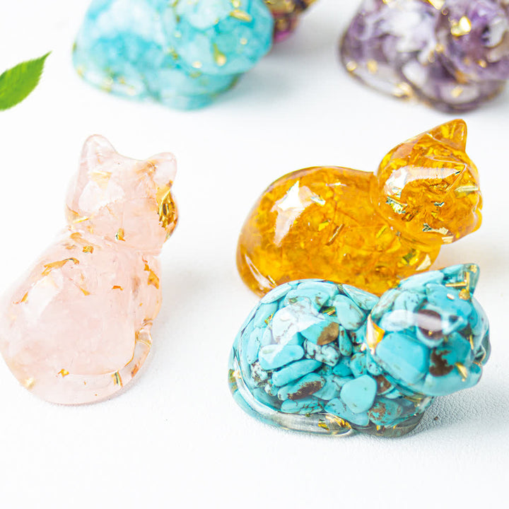 Décoration en pierre précieuse en résine de cristal naturel pour chat Olivenorma