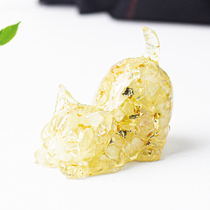 Figurine de chat en cristal Olivenorma Playful Blessing, décoration en pierre précieuse - Quartz citron - Avec carte - image 33