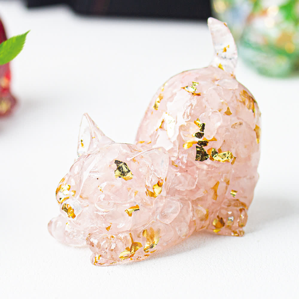 Figurine de chat en cristal Olivenorma Playful Blessing, décoration en pierre précieuse - Quartz rose - Avec carte - image 53