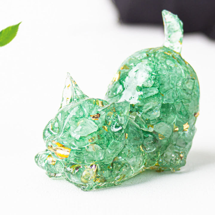 Figurine de chat en cristal Olivenorma Playful Blessing, décoration en pierre précieuse - Fluorite verte - Avec carte - image 25