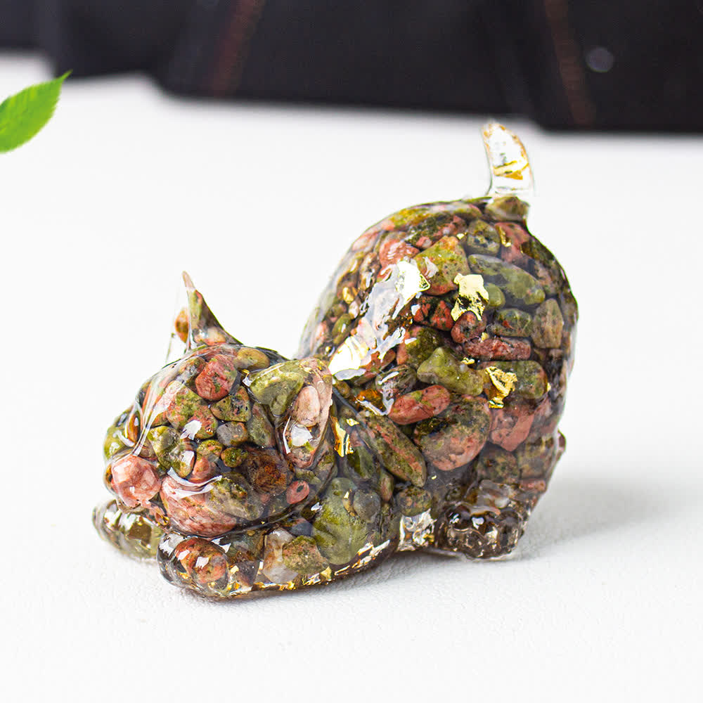 Figurine de chat en cristal Olivenorma Playful Blessing, décoration en pierre précieuse - Unakite - Avec carte - image 63