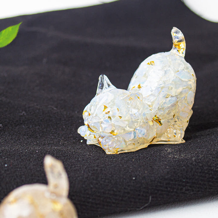 Figurine de chat en cristal Olivenorma Playful Blessing, décoration en pierre précieuse - Opalite - Avec carte - image 38