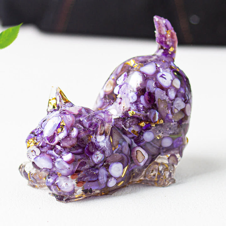 Figurine de chat en cristal Olivenorma Playful Blessing, décoration en pierre précieuse - Agate violette - Avec carte - image 45