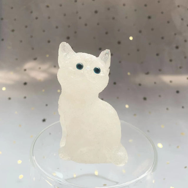 Décoration en pierre précieuse en résine cristalline Olivenorma représentant un chat debout