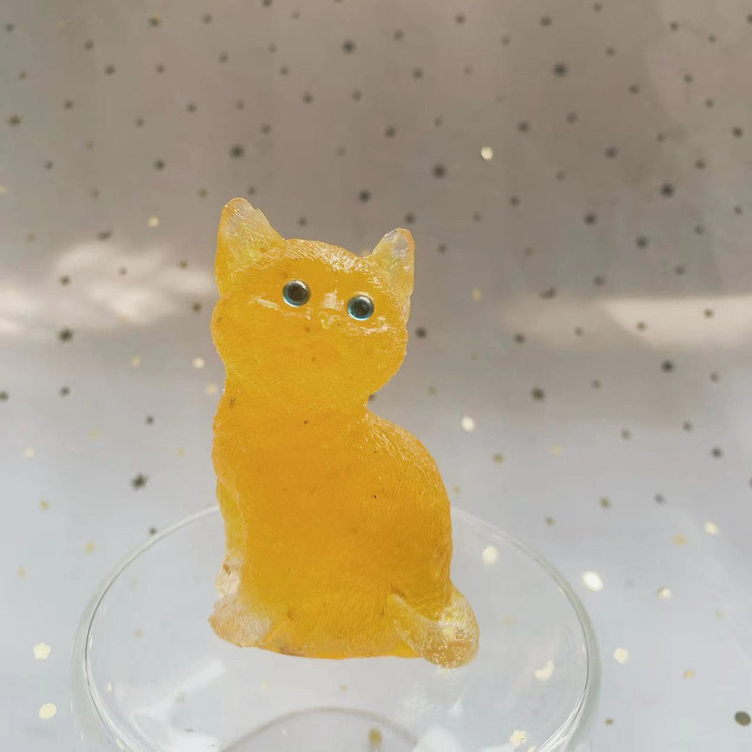 Décoration en pierre précieuse en résine cristalline Olivenorma représentant un chat debout