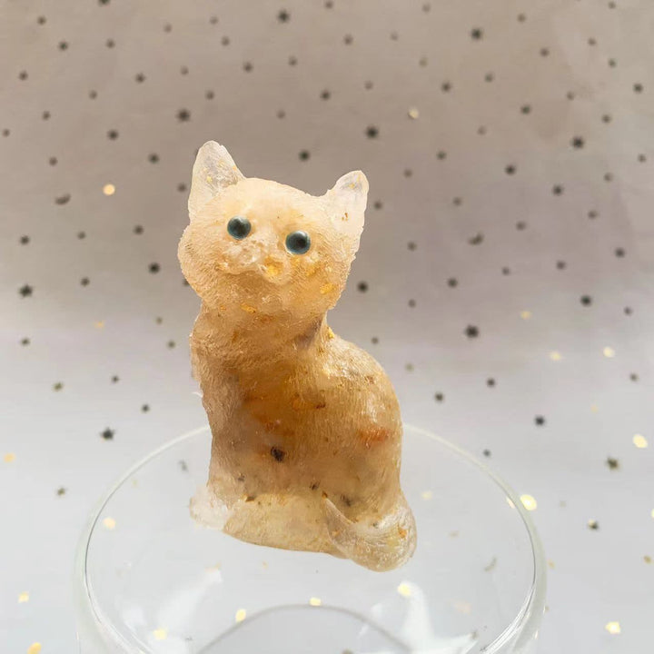 Décoration en pierre précieuse en résine cristalline Olivenorma représentant un chat debout