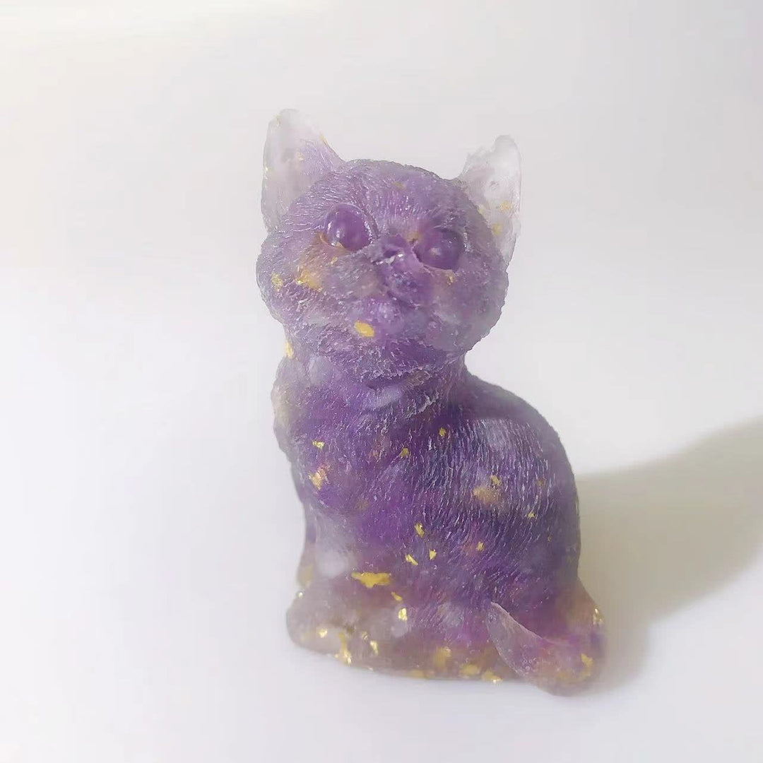 Décoration en pierre précieuse en résine cristalline Olivenorma représentant un chat debout