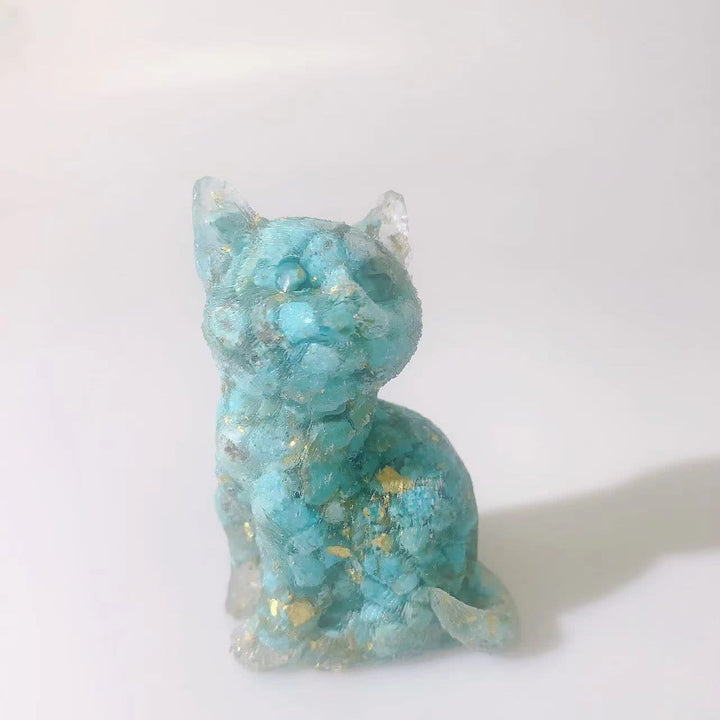 Décoration en pierre précieuse en résine cristalline Olivenorma représentant un chat debout