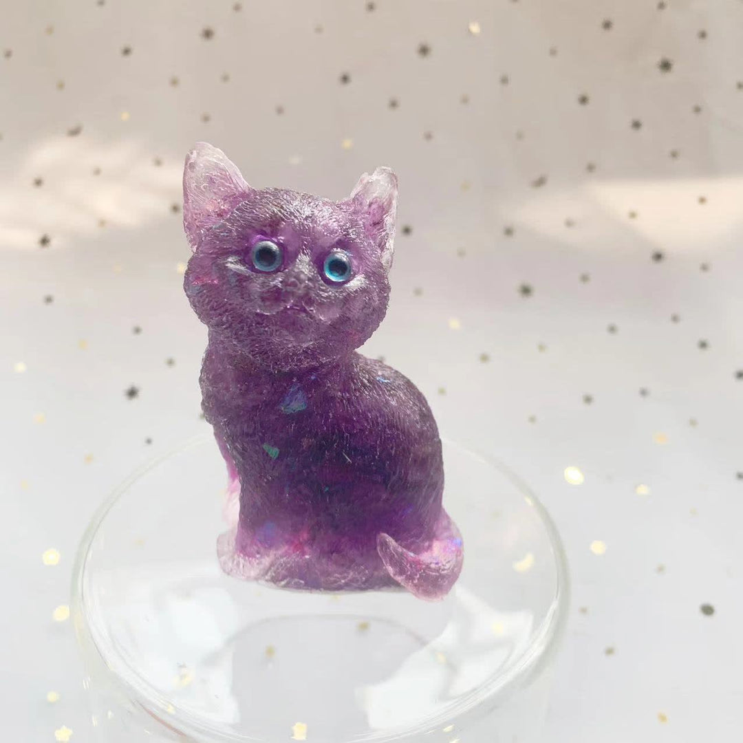 Décoration en pierre précieuse en résine cristalline Olivenorma représentant un chat debout