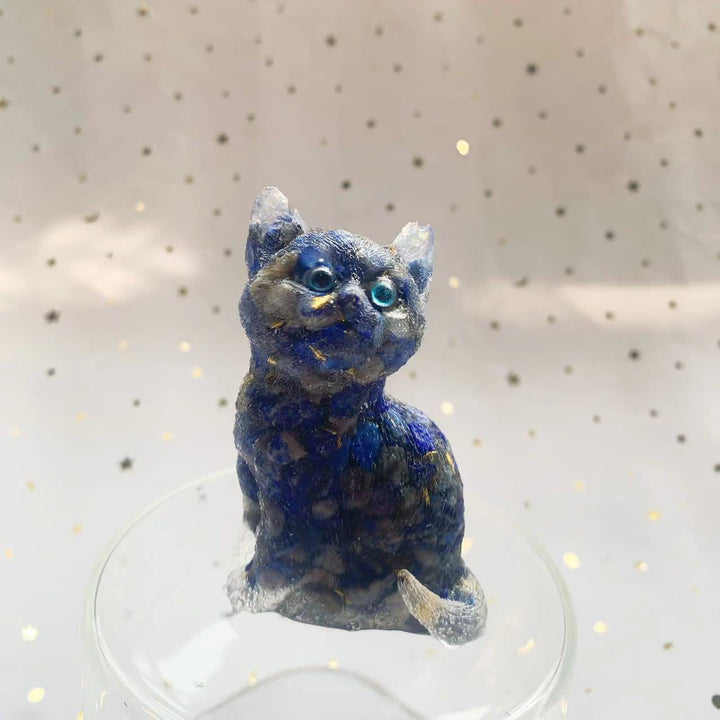 Décoration en pierre précieuse en résine cristalline Olivenorma représentant un chat debout