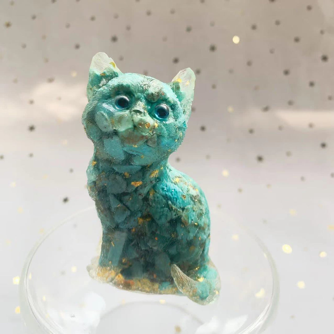 Décoration en pierre précieuse en résine cristalline Olivenorma représentant un chat debout