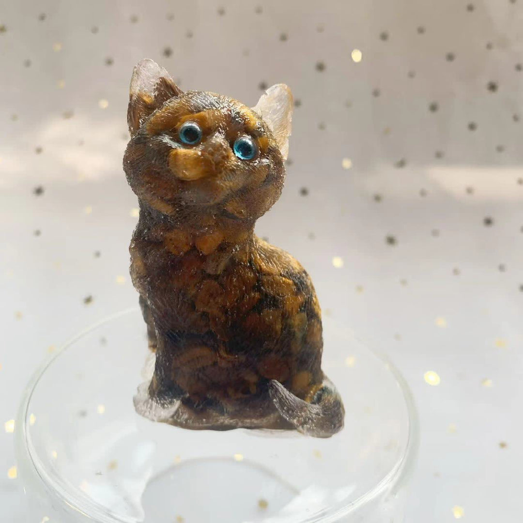 Décoration en pierre précieuse en résine cristalline Olivenorma représentant un chat debout