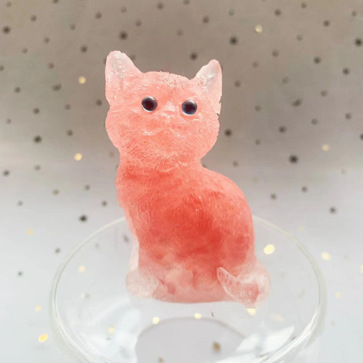 Décoration en pierre précieuse en résine cristalline Olivenorma représentant un chat debout