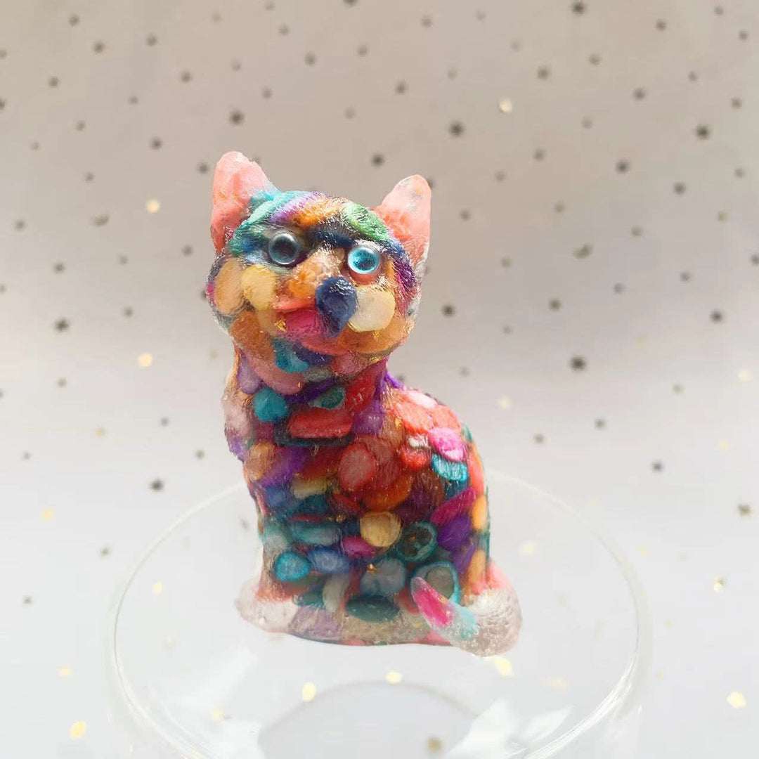 Décoration en pierre précieuse en résine cristalline Olivenorma représentant un chat debout